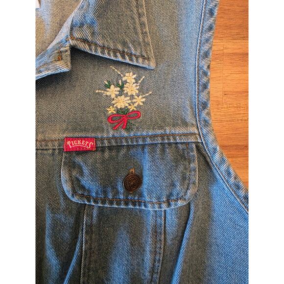 Vintage Tickets Denim Vest Girls 11/12 USA Made Floral Embroidery 90s Y2K - Picture 2 of 9